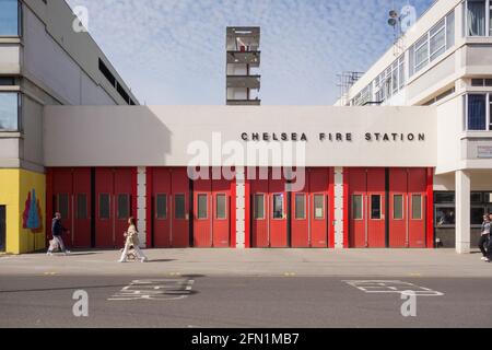 Das Äußere der Chelsea Fire Station, King's Road, London, SW3, England, VEREINIGTES KÖNIGREICH Stockfoto