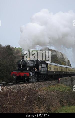 „Lydham Manor“ (läuft als Klassenpionier 7800 „Torquay Manor“) im Broadsands Viaduct. Stockfoto