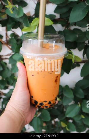 Milchtee oder thai-Tee oder Bubble Tea zum Servieren Stockfoto