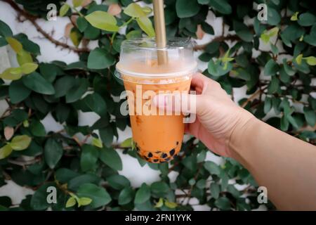 Milchtee oder thai-Tee oder Bubble Tea zum Servieren Stockfoto
