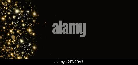 Schwarzer abstrakter Hintergrund mit Glitzern und Glanz, Illustration. Stockfoto