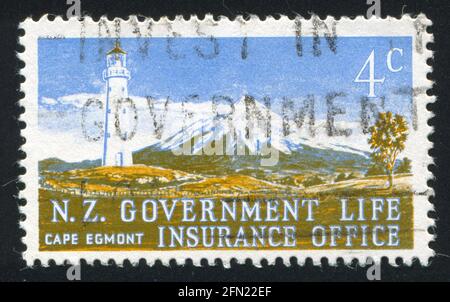 NEUSEELAND - UM 1976: Stempel gedruckt von Neuseeland, zeigt Cape Egmont, um 1976 Stockfoto