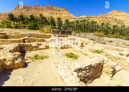 Blick auf die antiken Stätten in ein Gedi, nahe dem Toten Meer, Süd-Israel Stockfoto