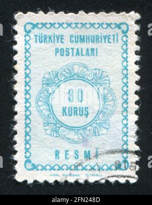 TÜRKEI - UM 1963: Briefmarke gedruckt von der Türkei, zeigt türkisches Muster, um 1963. Stockfoto