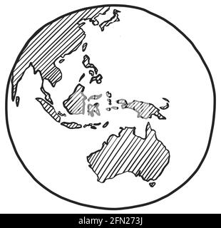 Skizze der Erde Australien und Ozeanien handgezeichnete Globus Symbol Doodle Linie Stil . Vektorgrafik Stock Vektor