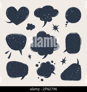 Sprechblasen eingestellt. Verschiedene Talk Ballon Formen im Vintage-Stil mit Grunge-Textur. Handgezeichnete Infografik-Vektorsammlung Stock Vektor