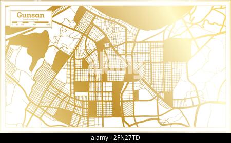 Gunsan Südkorea Stadtplan im Retro-Stil in goldenen Farben. Übersichtskarte. Vektorgrafik. Stock Vektor