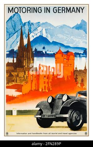 Deutsches Reiseinplakat des Jahrgangs 1920 von Ludwig Hohlwein München „Motoring In Deutschland' Ludwig Hohlwein Original Vintage German Motoring Touring Travel Poster von Hohlwein Motoring in Deutschland Classic Car Tours 1920er Jahre Reisen Sie nach dem 1. Weltkrieg in Deutschland Stockfoto