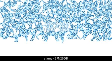 Bitcoin, Internet-Währungsscheine fallen. Schwebende BTC-Rechnungen auf weißem Hintergrund. Kryptowährung, digitales Geld. Verführerische Vektordarstellung. Majesti Stock Vektor