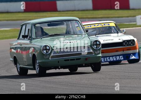 Mark Burton, Graham Pattle, Ford Lotus Cortina, Historic Touring Car Challenge, HTCC, Tony Dron Trophy, STCC, U2TC, Donington Historic Festival, Doning Stockfoto