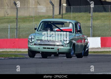 Mark Burton, Graham Pattle, Ford Lotus Cortina, Historic Touring Car Challenge, HTCC, Tony Dron Trophy, STCC, U2TC, Donington Historic Festival, Doning Stockfoto