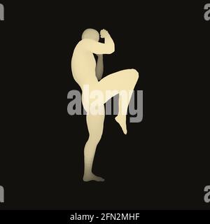 Kickbox Fighter vorbereiten, führen Sie einen High Kick. Fitness, Sport, Training und Martial Arts Konzept. 3D-Modell des Menschen. Menschlichen Körper. Design Element. Vect Stock Vektor