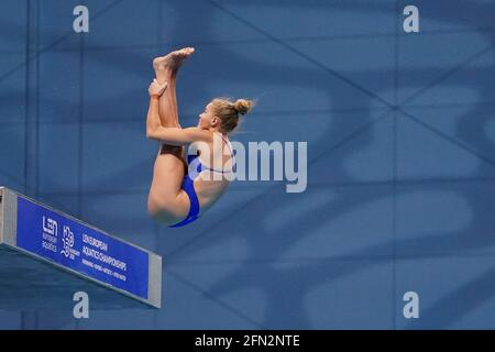 Budapest, Ungarn. Mai 2021. BUDAPEST, UNGARN - 13. MAI: Helle Tuxen aus Norwegen tritt in der Womens 10M-Plattform vor der LEN-Europameisterschaft an Tauchen in der Duna Arena am 13. Mai 2021 in Budapest, Ungarn (Foto von Andre Weening/Orange Picics) Credit: Orange Pics BV/Alamy Live News Stockfoto