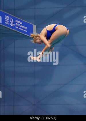 Budapest, Ungarn. Mai 2021. BUDAPEST, UNGARN - 13. MAI: Helle Tuxen aus Norwegen tritt in der Womens 10M-Plattform vor der LEN-Europameisterschaft an Tauchen in der Duna Arena am 13. Mai 2021 in Budapest, Ungarn (Foto von Andre Weening/Orange Picics) Credit: Orange Pics BV/Alamy Live News Stockfoto