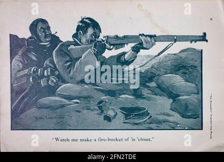 Bruce Bairnsfather The Bystanders Fragmente aus France Vol. 1 Complete Magazine minus Innenteil des Rückeinbänders. Ausrichtung und Farben sind wie im Original Stockfoto