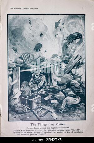 Bruce Bairnsfather The Bystanders Fragmente aus France Vol. 1 Complete Magazine minus Innenteil des Rückeinbänders. Ausrichtung und Farben sind wie im Original Stockfoto