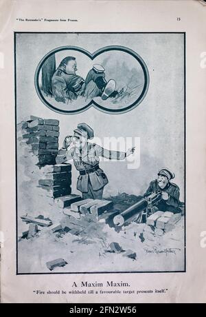Bruce Bairnsfather The Bystanders Fragmente aus France Vol. 1 Complete Magazine minus Innenteil des Rückeinbänders. Ausrichtung und Farben sind wie im Original Stockfoto