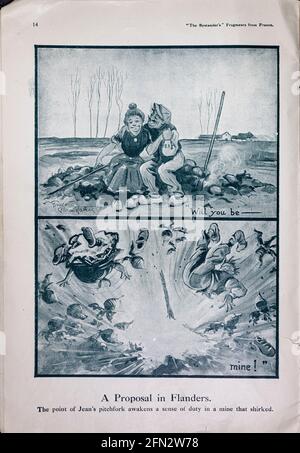 Bruce Bairnsfather The Bystanders Fragmente aus France Vol. 1 Complete Magazine minus Innenteil des Rückeinbänders. Ausrichtung und Farben sind wie im Original Stockfoto