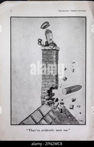 Bruce Bairnsfather The Bystanders Fragmente aus France Vol. 1 Complete Magazine minus Innenteil des Rückeinbänders. Ausrichtung und Farben sind wie im Original Stockfoto