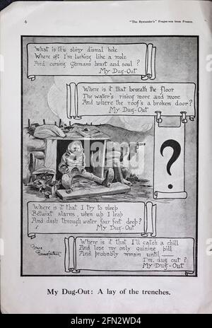 Bruce Bairnsfather The Bystanders Fragmente aus France Vol. 1 Complete Magazine minus Innenteil des Rückeinbänders. Ausrichtung und Farben sind wie im Original Stockfoto