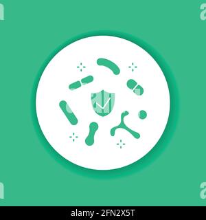 Symbol für gesunde Darmflora der menschlichen Darmflora. Mikroskopische Bakterien im Darm. Registrieren Sie sich für Webseite, mobile App, Schaltfläche, Logo. Stock Vektor