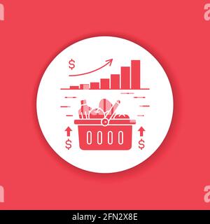 Symbol für teure Lebensmittelkorb-Farbe. Steigende Lebensmittelpreise. Wirtschaftskrise. Für Webseite, App anmelden. UI UX GUI Design-Element. Bearbeitbare Kontur Stock Vektor