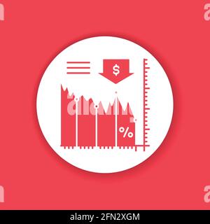 Symbol für die Farbe des Bestandes fällt. Wirtschaftskrise. Die Märkte stürzen ein. Für Webseite, App anmelden. UI UX GUI Design-Element. Bearbeitbare Kontur Stock Vektor