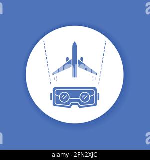 VR Aviation schwarzes Glyphen-Symbol. Pilotenausbildung und Simulation. Intelligente Industrie. Piktogramm für Webseite, mobile App, Promo. UI UX GUI Design Element. Stock Vektor