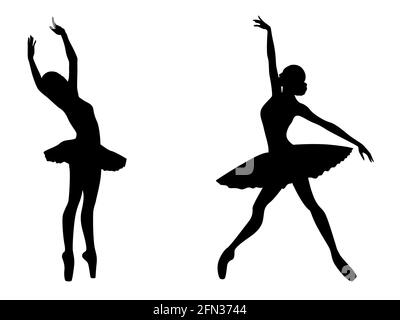 Abstrakte schwarze Schablone Silhouetten von schlanken charmanten Ballerinas in Bewegung, Hand Zeichnung Vektor-Illustration Stock Vektor