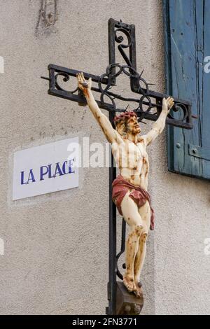 Christus am Kreuz, Beauchastel, Ardèche, Frankreich Stockfoto