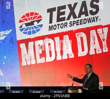 Fort Worth, USA. Februar 2019. Eddie Gossage, President des Texas Motor Speedway, beim TMS Media Day auf dem Texas Motor Speedway in Fort Worth, Texas, am 27. Februar 2019. (Foto von Ross Hailey/Fort Worth Star-Telegram/TNS/Sipa USA) Quelle: SIPA USA/Alamy Live News Stockfoto