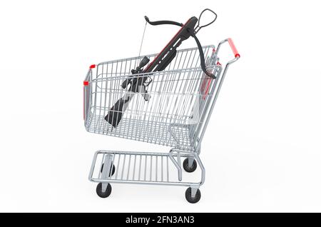 Warenkorb mit Armbrust, 3D-Rendering isoliert auf weißem Hintergrund Stockfoto