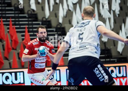 Aalborg, Dänemark. Mai 2021. Mads Christiansen (20) von Aalborg Handball im Viertelfinale der EHF Champions League zwischen Aalborg Handball und SG Flensburg-Handewitt in der Jutlander Bank Arena in Aalborg. (Foto: Gonzales Photo/Alamy Live News Stockfoto