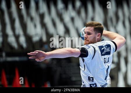 Aalborg, Dänemark. Mai 2021. Johannes Golla (4) von der SG Flensburg-Handewitt im Viertelfinale der EHF Champions League zwischen Aalborg Handball und SG Flensburg-Handewitt in der Jutlander Bank Arena in Aalborg. (Foto: Gonzales Photo/Alamy Live News Stockfoto