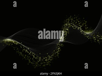 Gelbe digitale Datenpartikel abstrakter schwarzer Hintergrund Stockfoto