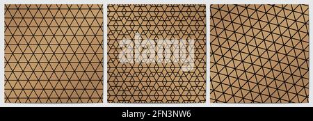 Set von abstrakten geometrischen nahtlosen Muster mit goldenen Linien.Luxus Dreieck und polygonale Form schwarzen Hintergrund.Design für dekorative, Tapete Stock Vektor