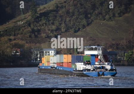 Container Barge Rhein Stockfoto