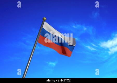 3D-gerendertes Bild. Flagge Russlands winkt im Wind. Stockfoto