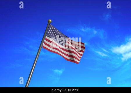 3D-gerendertes Bild. Flagge der Vereinigten Staaten von Amerika winkt im Wind. Stockfoto