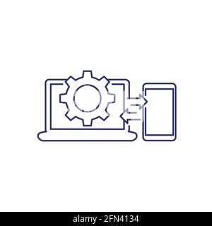 Datensynchronisierung zwischen Laptop und Telefonsymbol Stock Vektor