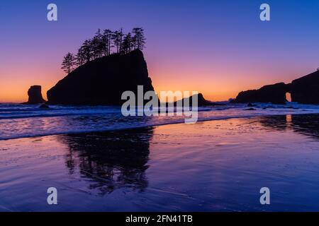 Second Beach nach Sonnenuntergang, Olympic National Park, Washington Stockfoto