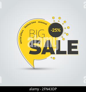 Schablone Vektor runde Tags auf dem Bein für großen Verkauf. Design von gelben Banner mit Prozentsätzen von Rabatten und Sonderangeboten und schwarzen Design-Linien a Stock Vektor