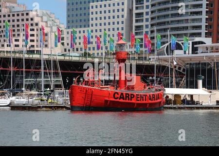 Carrentaria Red Commonwealth Lightship im Sydney Darling Harbour Stockfoto