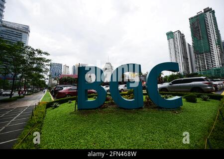 BGC-Zeichen in Bonifacio Global City in Metro Manila, Philippinen. Stockfoto