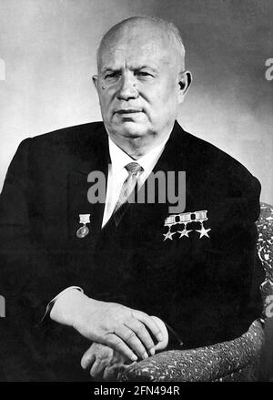 Chruschtschow, Nikita, 17.8.1894 - 11.9.1971, sowjetischer Politiker, ZUSÄTZLICHE-RIGHTS-CLEARANCE-INFO-NOT-AVAILABLE Stockfoto