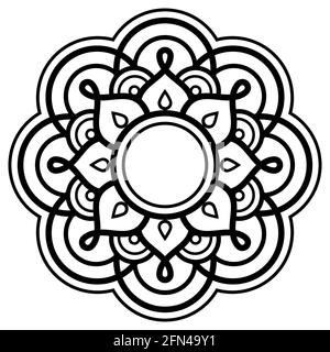 Mehndi Henna tatoo Indian Mandala Vektorgrafik, geometrisches Design in Schwarz und Weiß - Yoga, Zen, Achtsamkeitskonzept Stock Vektor