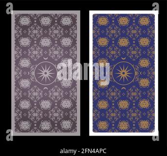 Tarot-Karte oder Spielkarte zurück mit Vintage-Ornamenten Medusa-Kopf Stock Vektor