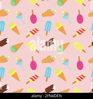 Eiscreme mit nahtlosem Muster. Eis in einer Vase, Schokoladenglasur, süßes kaltes Dessert. Design für Stoff, Textildruck, Wickelpap Stock Vektor