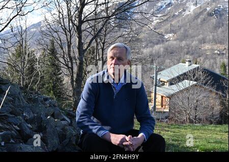 Der ehemalige EU-Brexit-Verhandlungsführer Michel Barnier posiert am 24. April 2021 in Saint-Martin-de-Belleville, Savoie, Frankreich, für Bilder. Foto von Elodie Gregoire/ABACAPRESS.COM Stockfoto