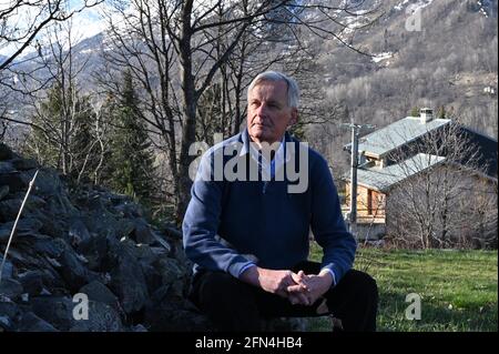 Der ehemalige EU-Brexit-Verhandlungsführer Michel Barnier posiert am 24. April 2021 in Saint-Martin-de-Belleville, Savoie, Frankreich, für Bilder. Foto von Elodie Gregoire/ABACAPRESS.COM Stockfoto